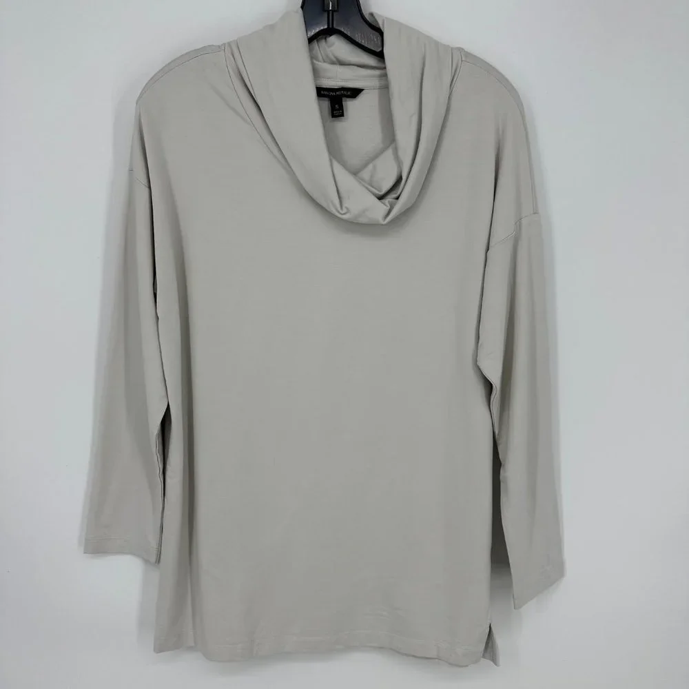 Banana Republic Cowl Neck Top S Relaxed Fit Long Sleeve Blouse Beige‎ Gray